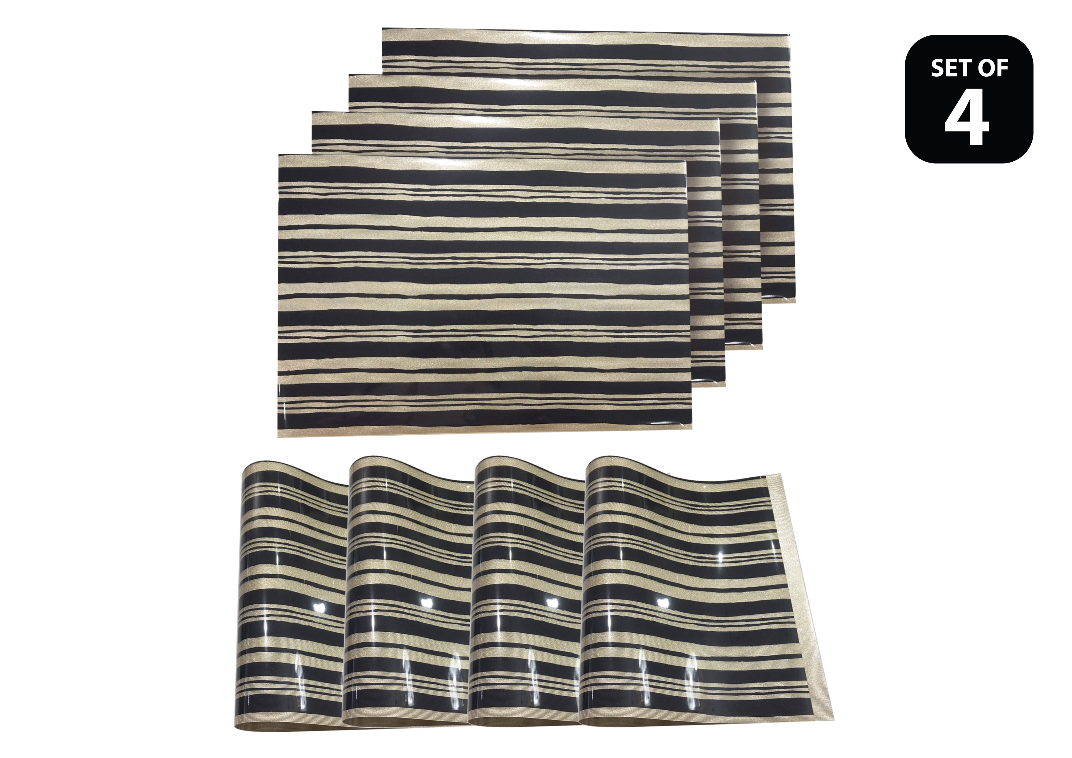 Dainty Home Jagged Reversible Metallic Printed Set of 4 Placemats in Black
