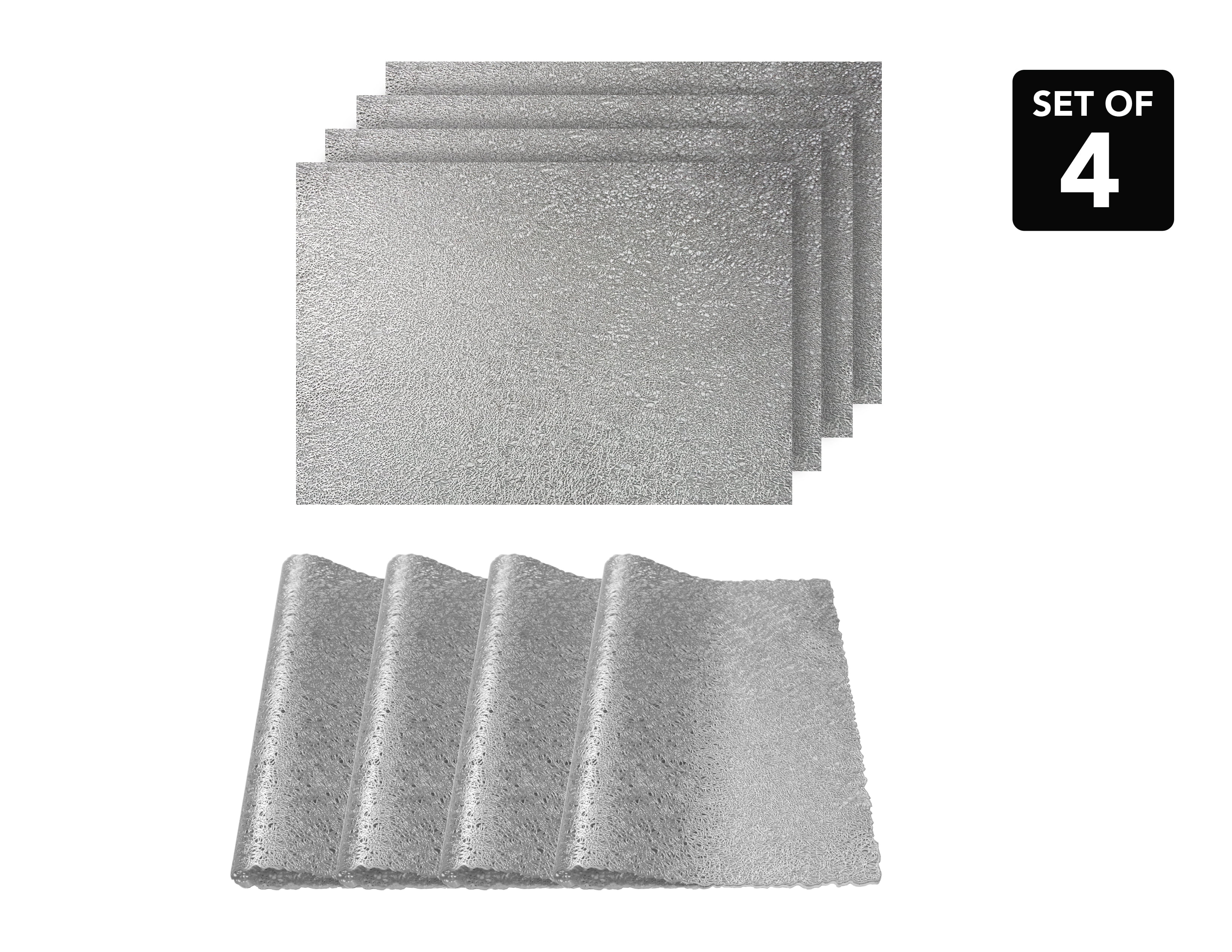 Silver Metallic Vinyl Rectangle Placemats Set of 4