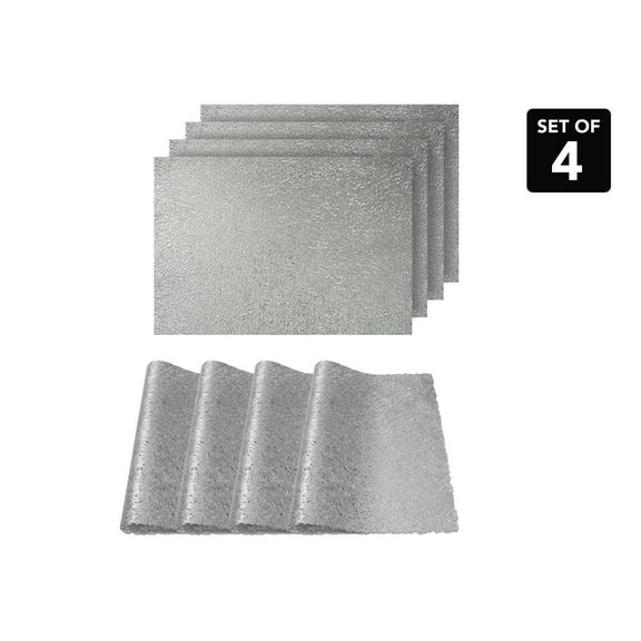 Dainty Home Lacey Metallic Scribble Design Rectangle Set of 4 Placemats in Silver