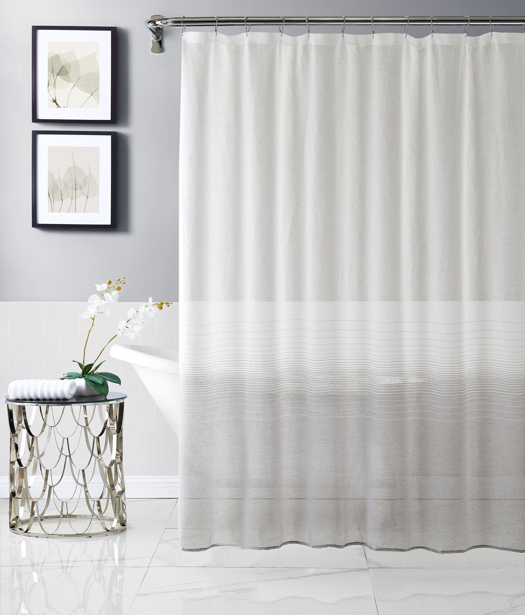 Dainty Home Linea Grey 3D Ombre Textured Weaved Linen Look Ombre Striped Designed Shower Curtain 70 x 72