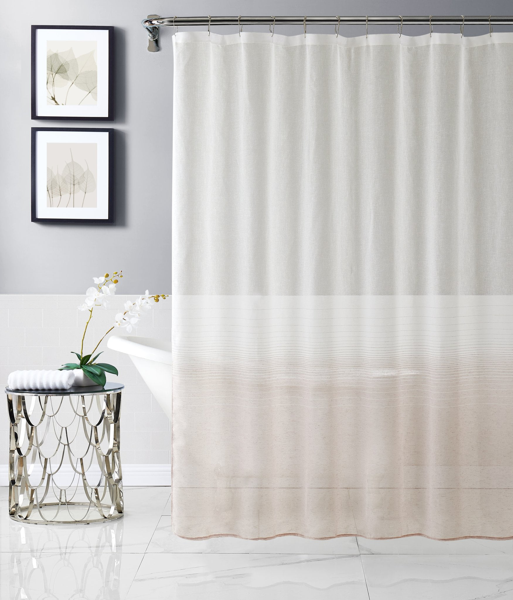 Mauve Linen Look Ombre Striped Shower Curtain, One Size