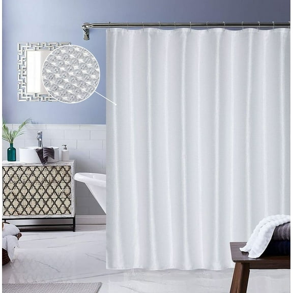 Dainty Home Lurex Waffle Polyester Shower Curtain, 70 x 72, White