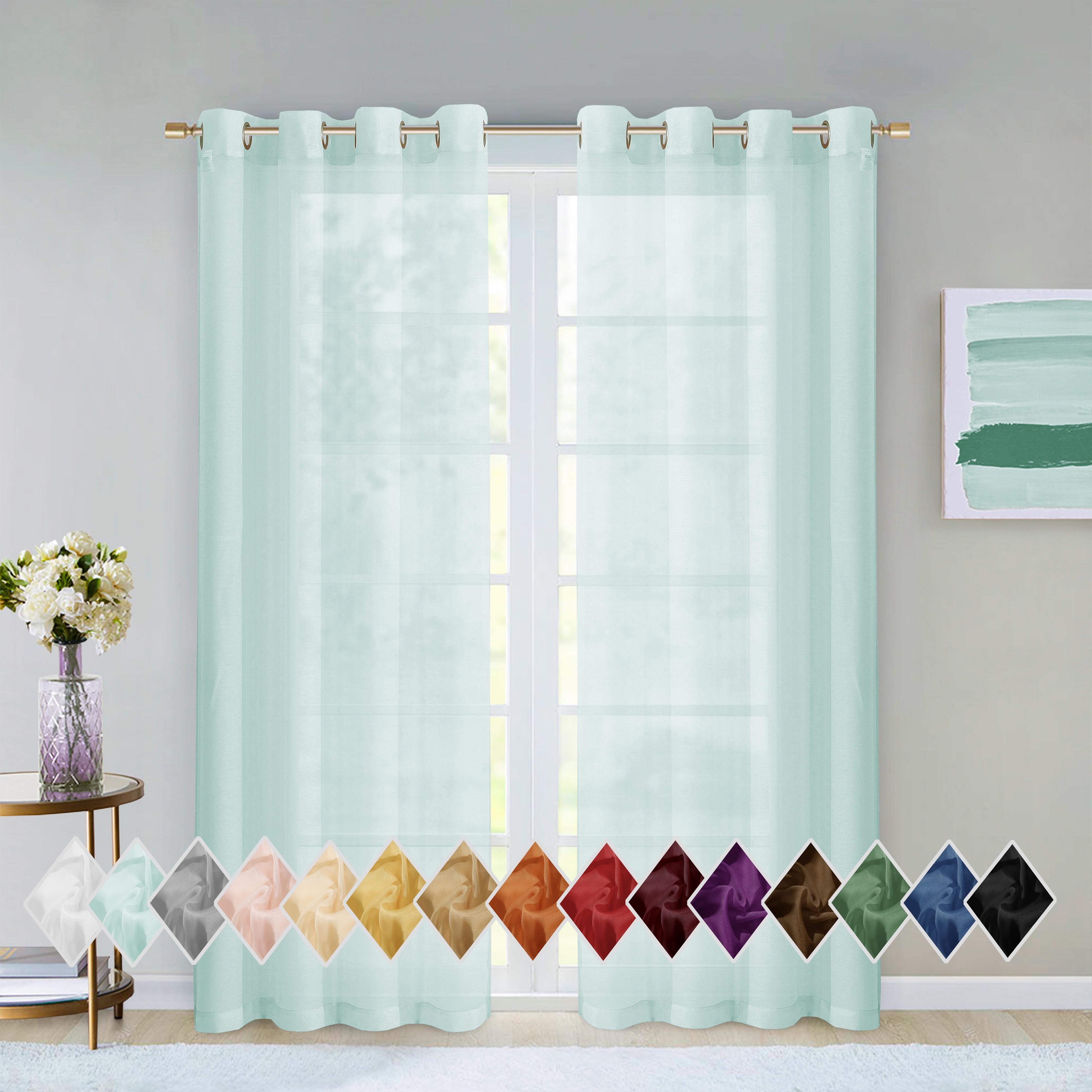 Dainty Home Malibu Textured Semi-Sheer Grommet Top Curtain Panel Pair, 108" x 84" In Aqua - Walmart.com