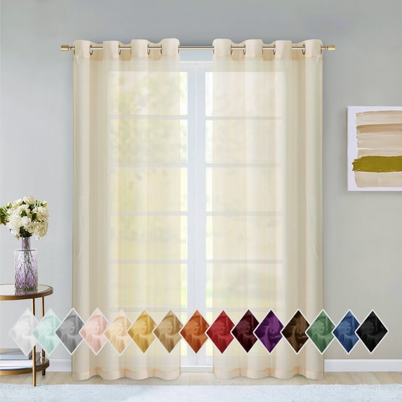 Dainty Home Malibu Textured Semi-Sheer Grommet Top Curtain Panel Pair, 108" x 84" In Beige