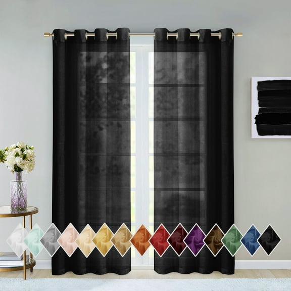 Dainty Home Malibu Textured Semi-Sheer Grommet Top Curtain Panel Pair, 108" x 84" In Black
