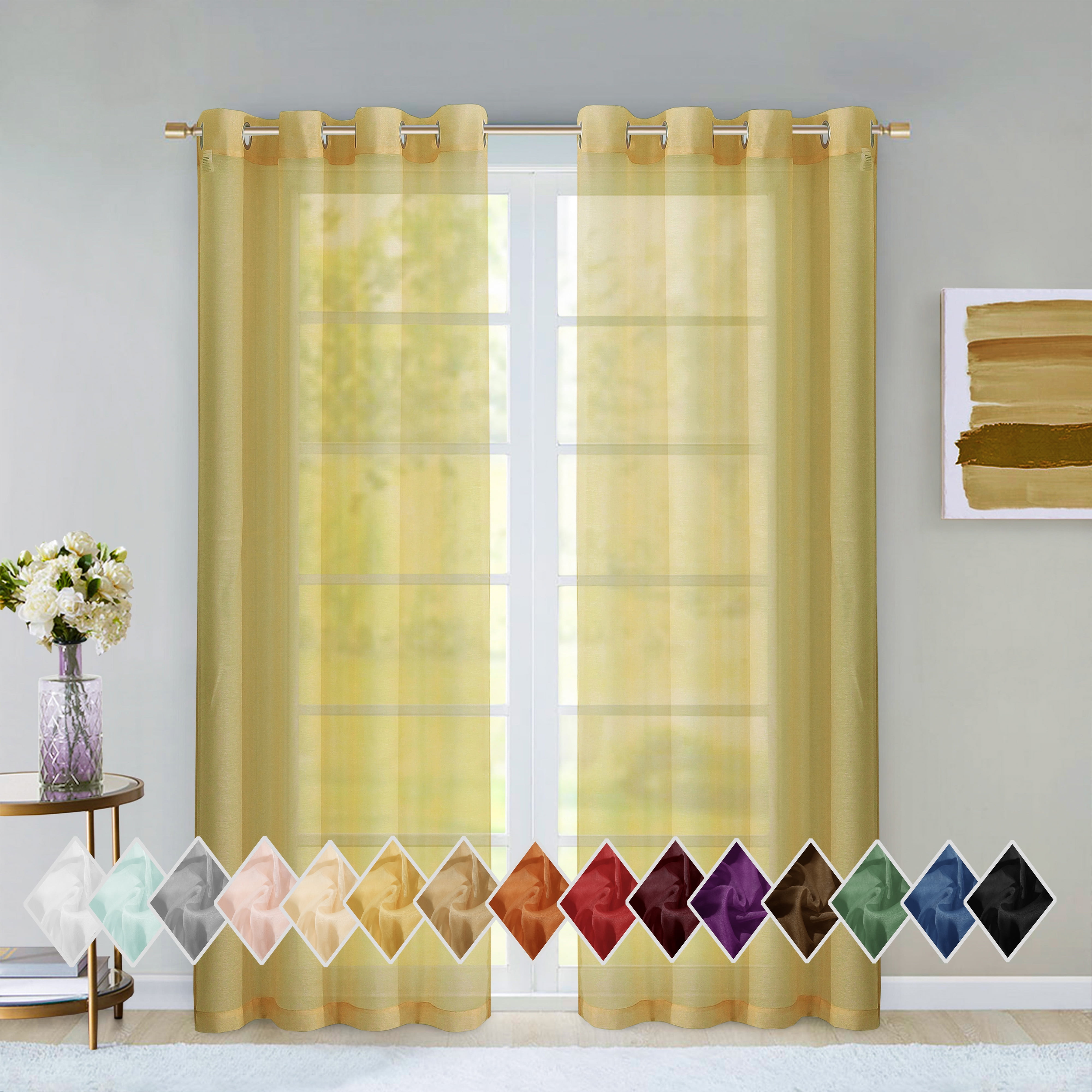 Dainty Home Malibu Textured Semi-Sheer Grommet Top Curtain Panel Pair, 108" x 84" In Gold