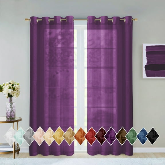 Dainty Home Malibu Textured Semi-Sheer Grommet Top Curtain Panel Pair, 108" x 84" In Purple