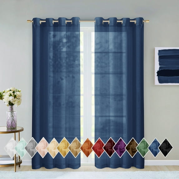 Dainty Home Malibu Textured Semi-Sheer Grommet Top Curtain Panel Pair, 108" x 84" In River Blue