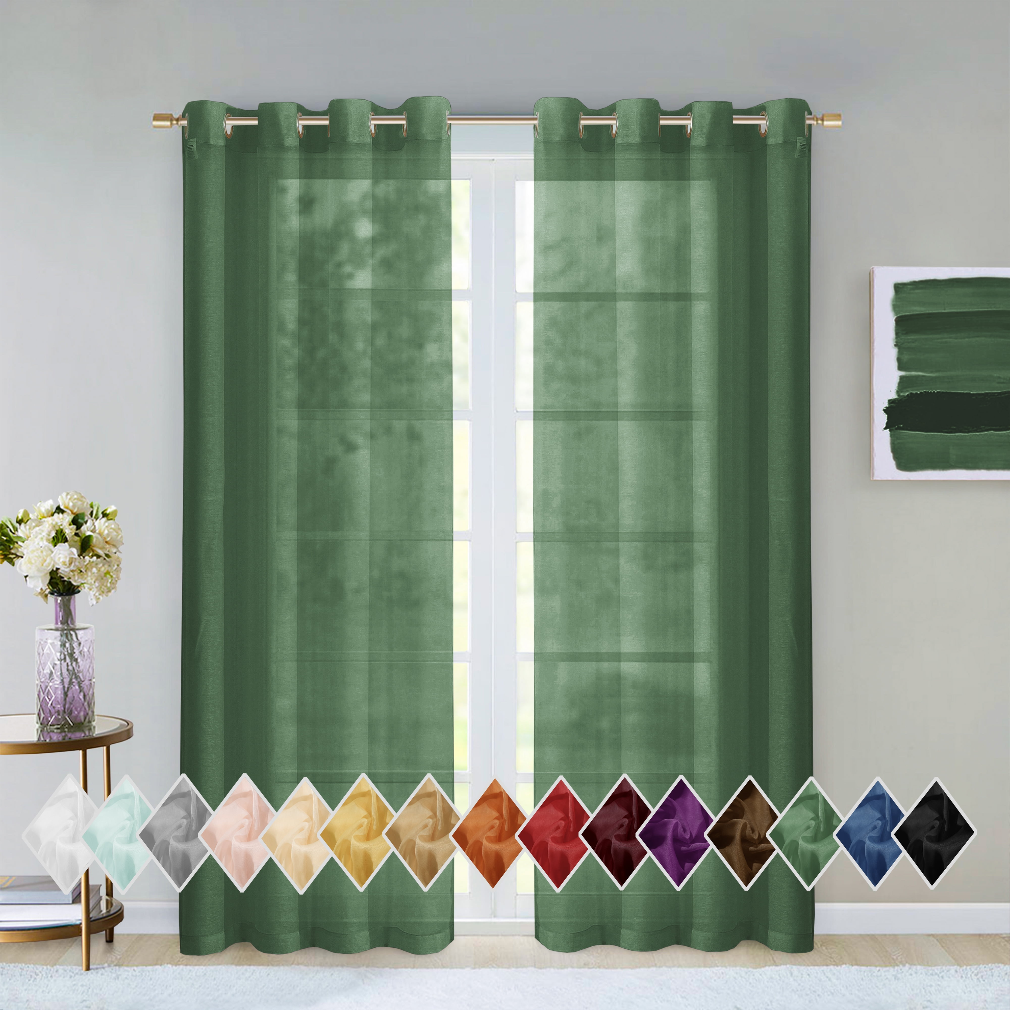 Dainty Home Malibu Textured Semi-Sheer Grommet Top Curtain Panel Pair, 108" x 84" In Sage