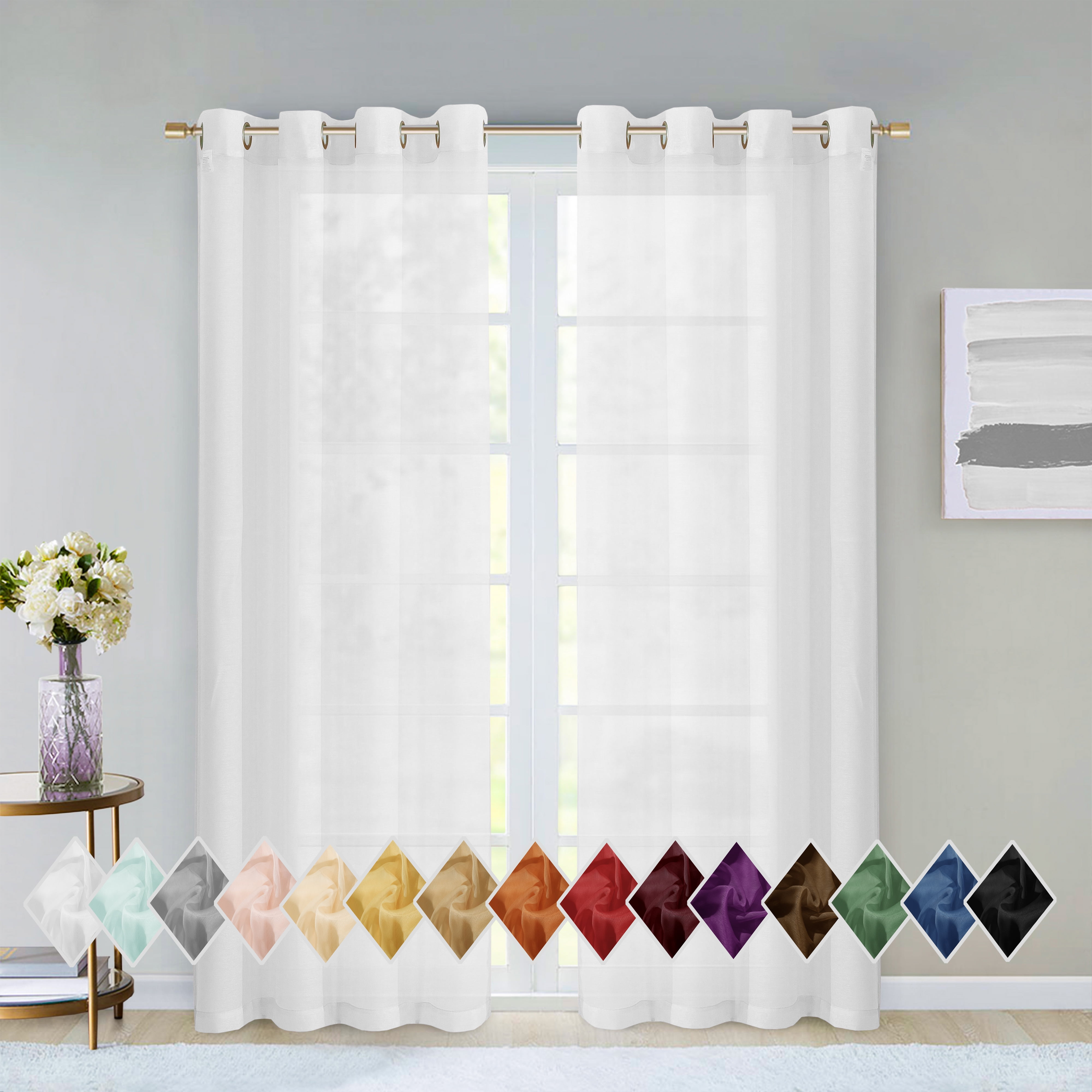 Dainty Home Malibu Textured Semi-Sheer Grommet Top Curtain Panel Pair, 108" x 84" In White