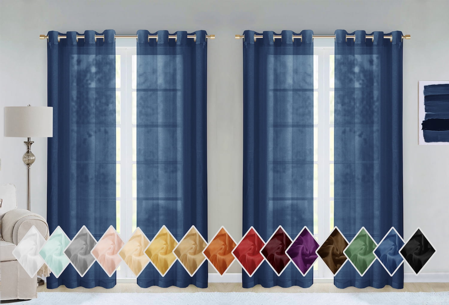 Dainty Home Malibu Textured Semi-Sheer Linen Look Grommet Top Curtain Set Of 4, 54" x 84" each (Covers Two Windows)