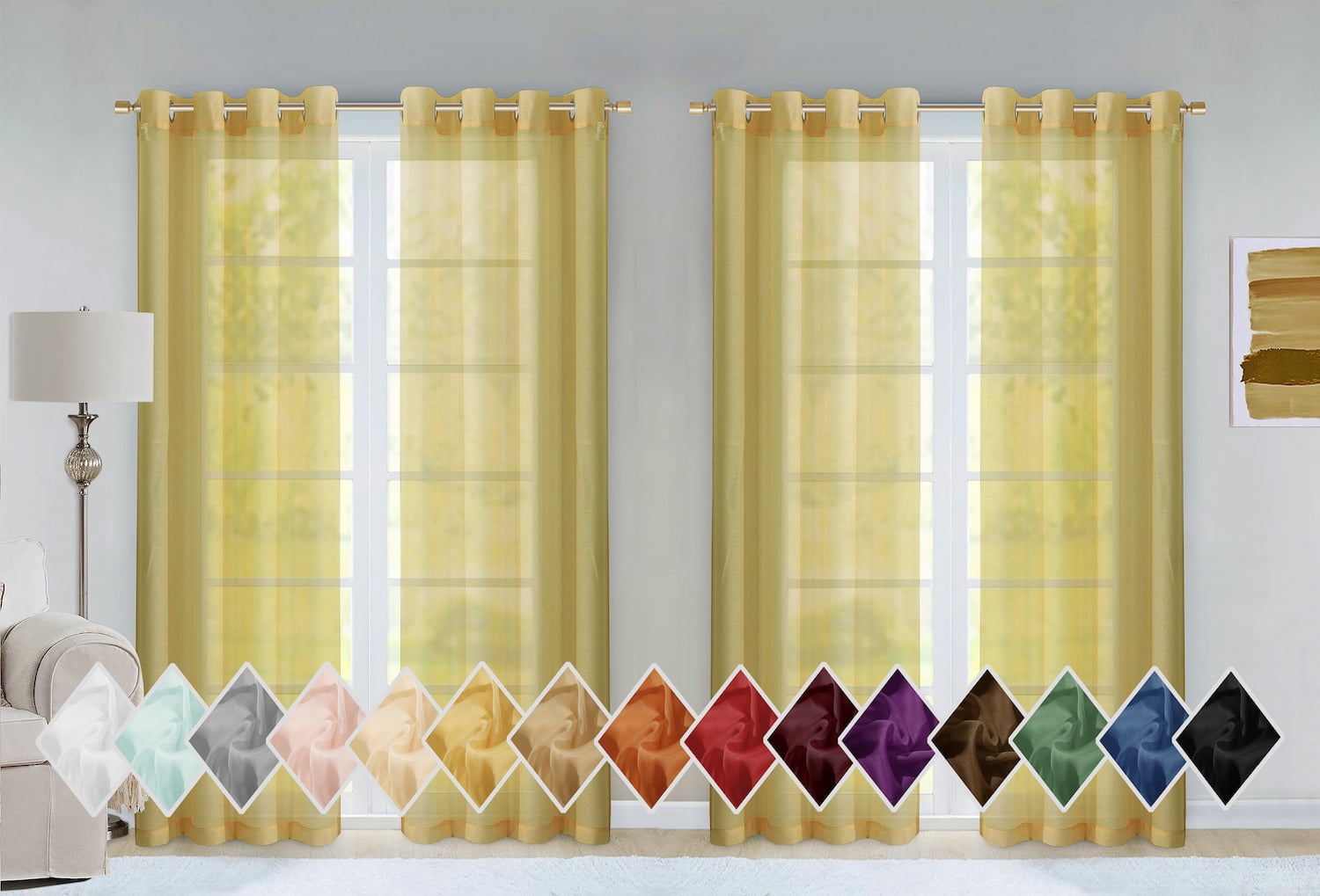 Dainty Home Malibu Textured Semi-Sheer Linen Look Grommet Top Curtain Set Of 4, 54" x 84" each (Covers Two Windows)