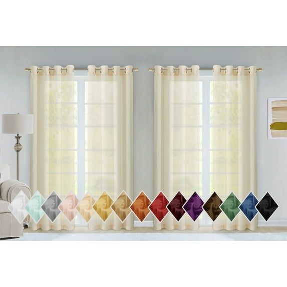 Dainty Home Malibu Textured Semi-Sheer Linen Look Grommet Top Curtain Set Of 4, 54" x 84" each (Covers Two Windows)