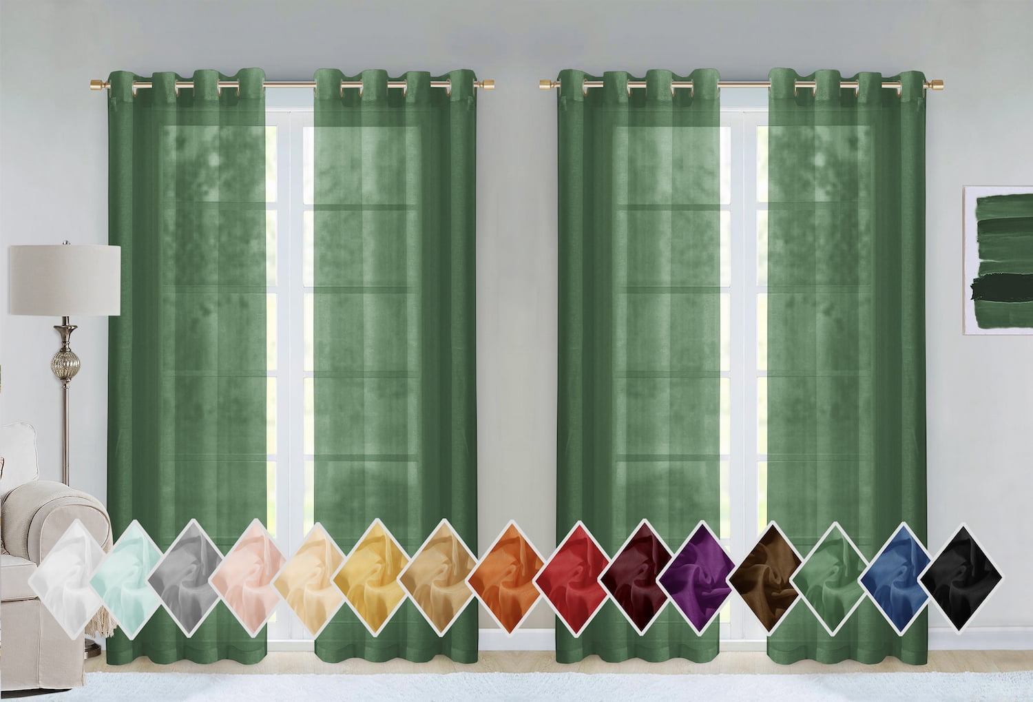 Dainty Home Malibu Textured Semi-Sheer Linen Look Grommet Top Curtain Set Of 4, 54" x 84" each (Covers Two Windows)