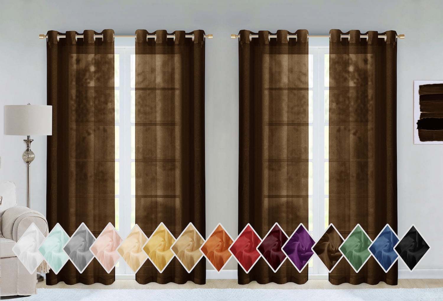 Dainty Home Malibu Textured Semi-Sheer Linen Look Grommet Top Curtain Set Of 4, 54" x 84" each (Covers Two Windows)