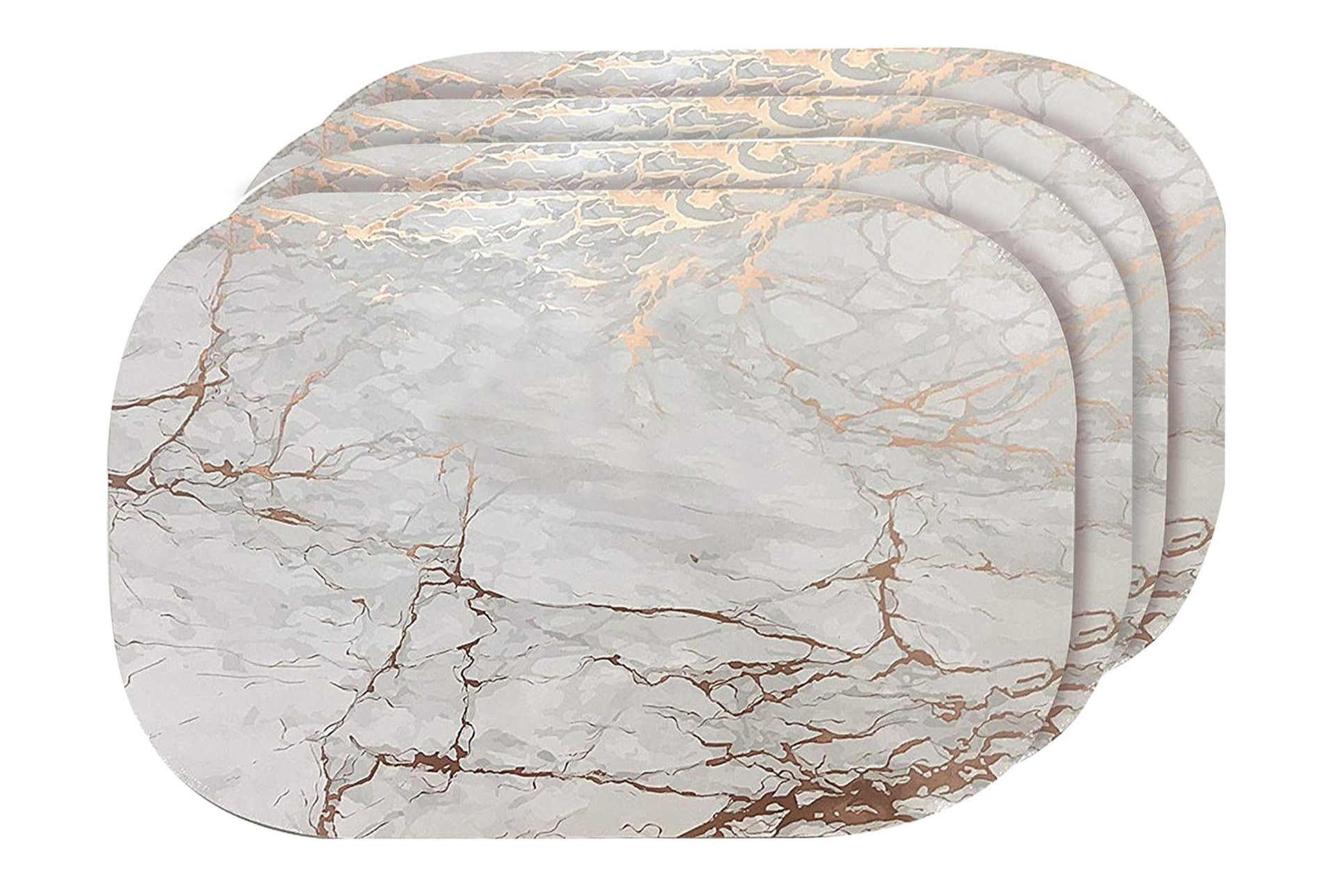 Dainty Home Marble Cork Foil Printed Marble Granite Designed Thick Cork Textured 12" x 18" Oval Placemat Set of 4 in Rose Gold