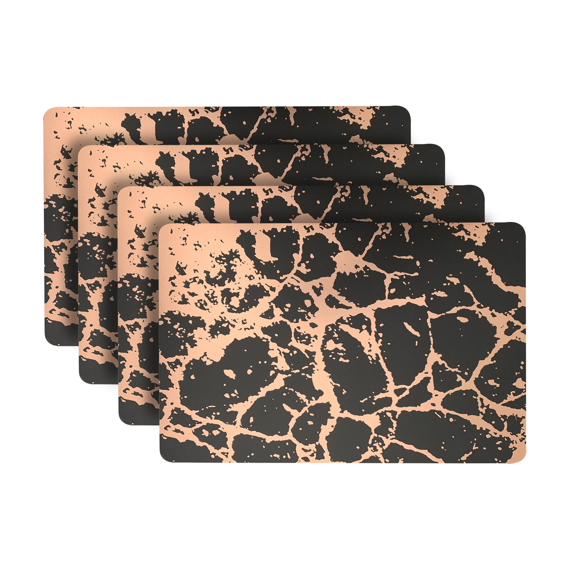 Dainty Home Marble Cork Foil Printed Marble Granite Designed Thick Cork Textured 12" x 18" Rectangular Placemat Set of 4 in Black And Rose Gold