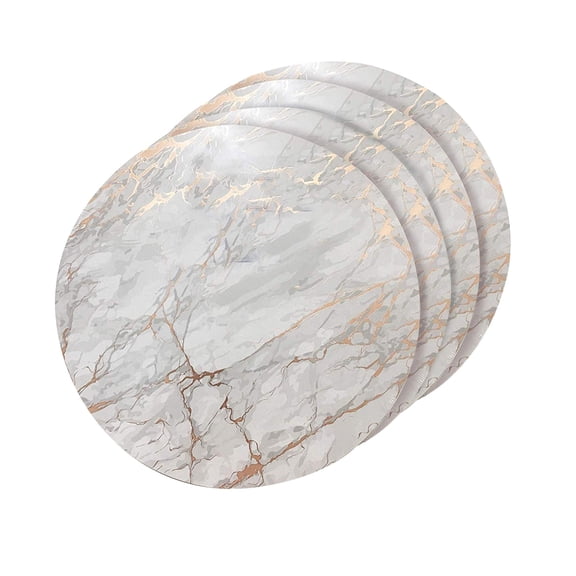 Dainty Home Marble Cork Foil Printed Marble Granite Designed Thick Cork Textured 15" x 15" Round Placemat Set of 4 in Rose Gold