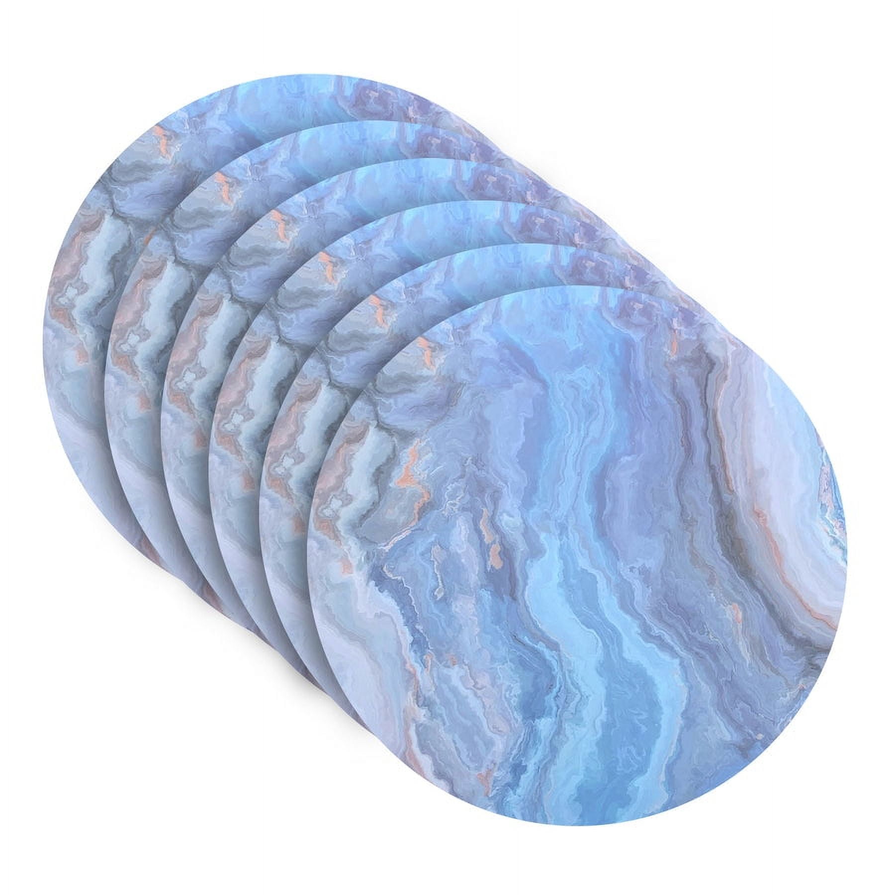 Navy Marble Round Cork Placemats Set of 6