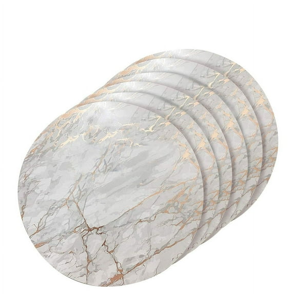Dainty Home Marble Cork Foil Printed Marble Granite Designed Thick Cork Textured 15" x 15" Round Placemat Set of 6 in Rose Gold