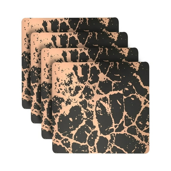 Dainty Home Marble Cork Foil Printed Marble Granite Designed Thick Cork Textured 15" x 15" Square Placemat Set of 4 in Black And Rose Gold