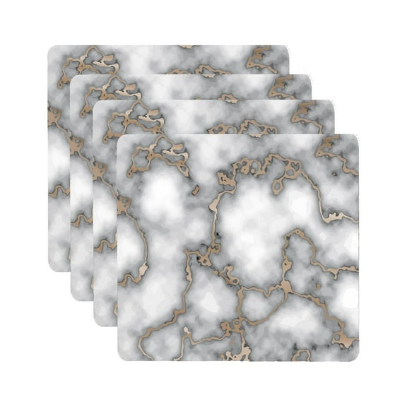 Dainty Home Marble Cork Foil Printed Marble Granite Designed Thick Cork Textured 15" x 15" Square Placemat Set of 4 in Smoky Gold