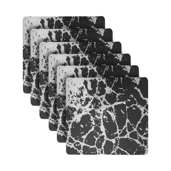 Dainty Home Marble Cork Foil Printed Marble Granite Designed Thick Cork Textured 15" x 15" Square Placemat Set of 6 in Black And Silver