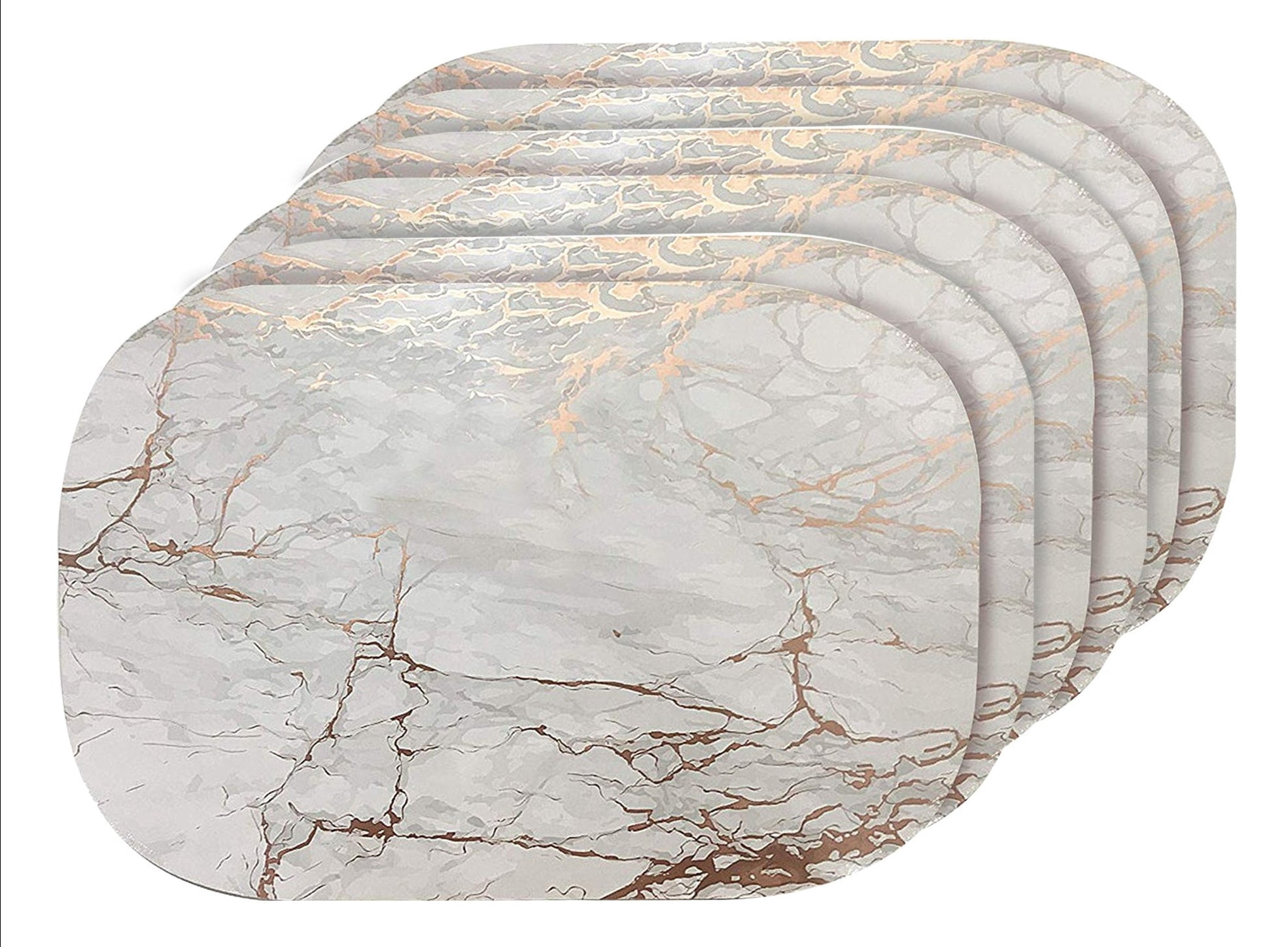 Dainty Home Marble Cork Metallic Print Oval Set of 6 Placemats in Rose Gold