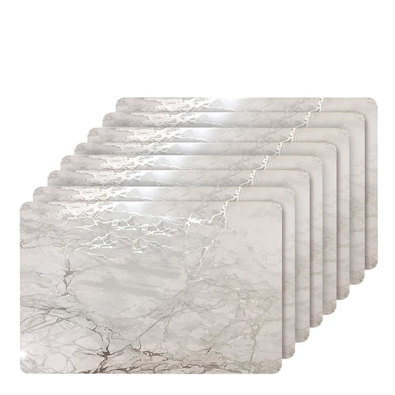 Dainty Home Marble Cork Metallic Print Rectangle Set of 8 Placemats in Silver