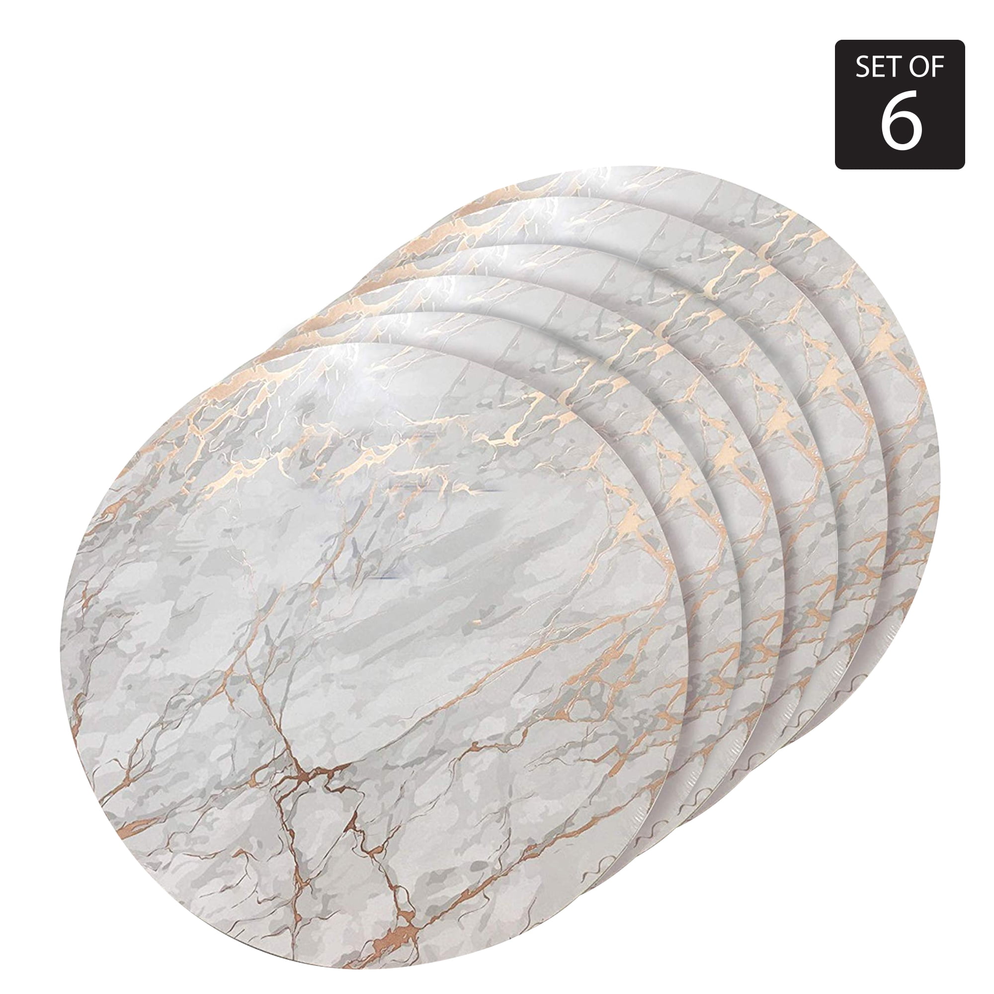 Dainty Home Marble Cork Metallic Print Round Set of 6 Placemats in Rose Gold