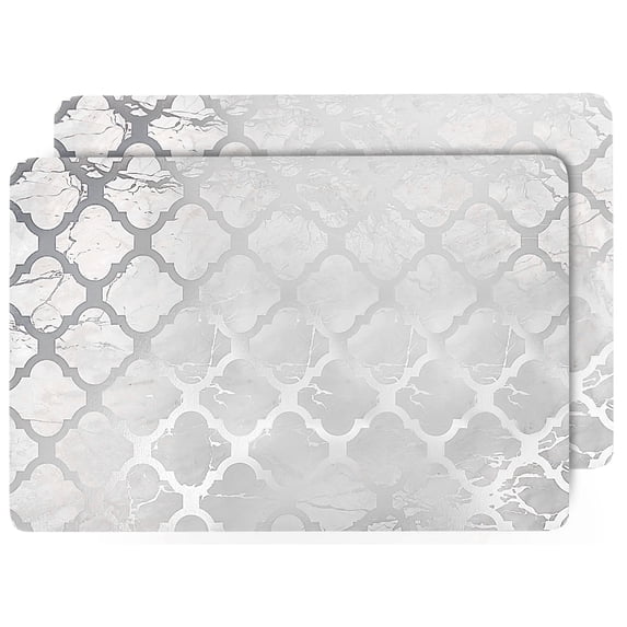 Dainty Home Marble Trellis Cork Foil Printed Trellis Designed 12 x 18 Rectangular Placemat Set of 2 In Silver
