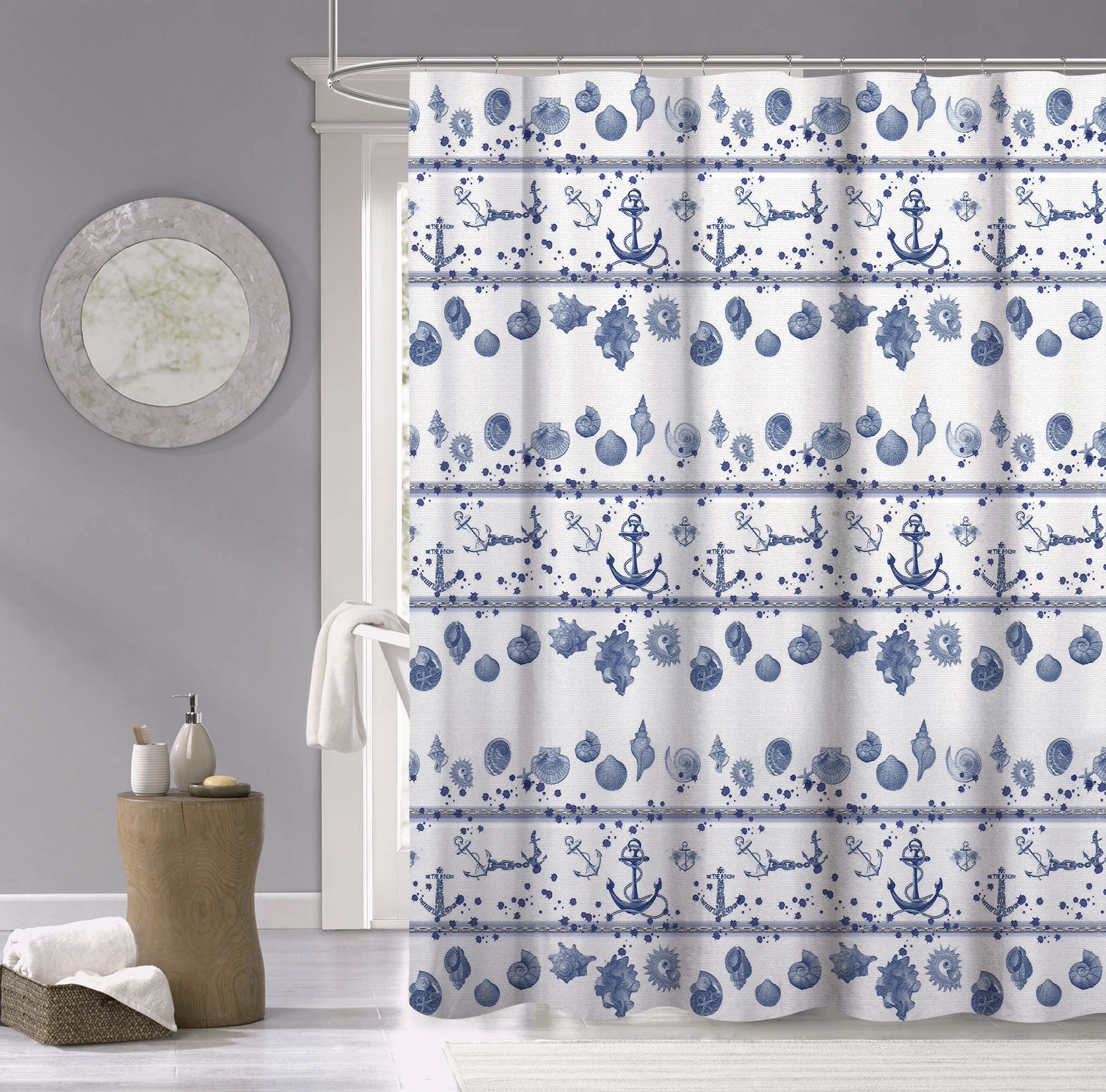 Dainty Home Marine Cotton Fabric Shower Curtain