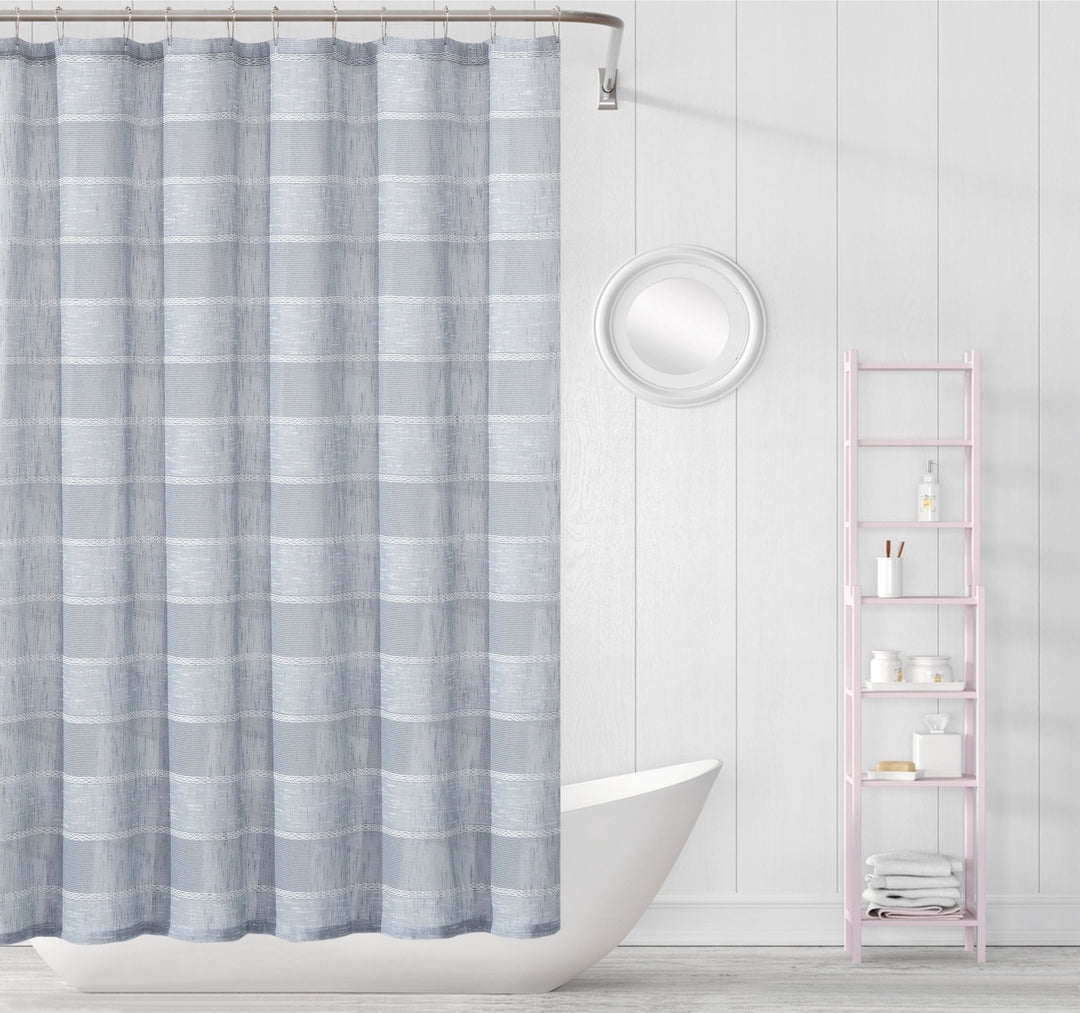Dainty Home Megan Striped Fabric Polyester Shower Curtain, 70 inch x 72 inch, Silver