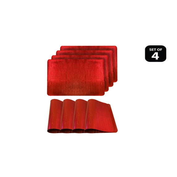 Dainty Home Metallic Galaxy Vinyl Smooth Linear Striped Textured Reversible 12" x 18" Rectangular Placemat Set of 4 in Red