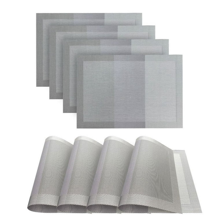 19 in. x 13 in. Grey Stripe Chambray Reversible PVC and Polyester Woven Indoor Outdoor Placemats (Set of 12) 19 in. x 13 in. Grey Stripe Chambray Reversible PVC and Polyester Woven Indoor Outdoor Placemats (Set of 12)