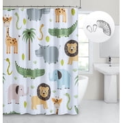 Dainty Home Multicolor Safari Animal Fabric Shower Curtain with 12 Metal Rollerball Hooks – 3D Textured Design, Water-Repellent, Machine-Washable Bathroom Curta