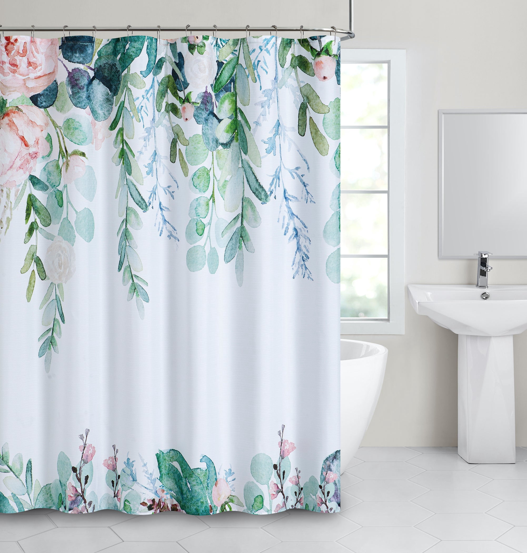 Dainty Home Multicolor Waterfall Floral Fabric Shower Curtain – 3D Textured Design, Water-Repellent, Machine-Washable Bathroom Curtain, 70" x 72"