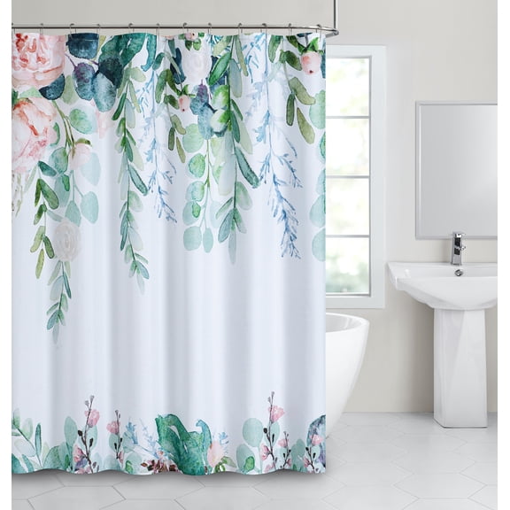 Dainty Home Multicolor Waterfall Floral Fabric Shower Curtain – 3D Textured Design, Water-Repellent, Machine-Washable Bathroom Curtain, 70" x 72"