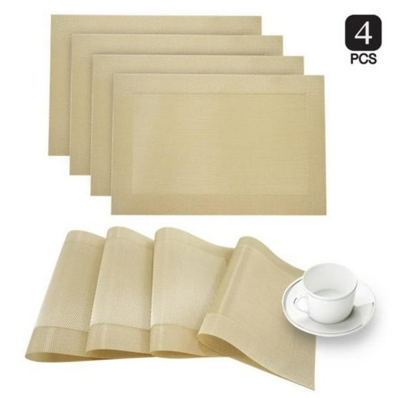 Dainty Home Napa Woven Textilene Crossweave With Solid Geometric Pattern Reversible 12" x 18" Rectangular Placemat Set of 4 in Champagne