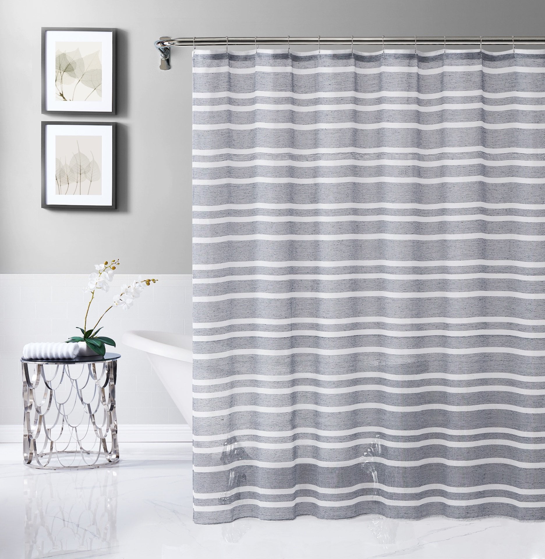 Dainty Home Naples Gray Striped Polyester Shower Curtain, 70" x 72"
