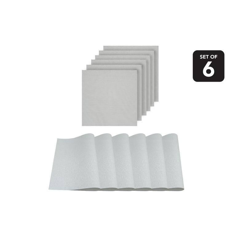 Natural Shimmer Silver Woven Textilene Reversible Square Placemats (Set of 6) Natural Shimmer Silver Woven Textilene Reversible Square Placemats (Set of 6)
