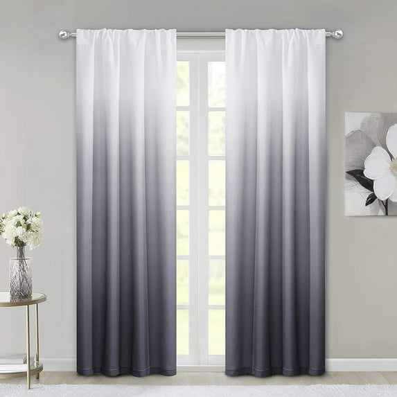 Dainty Home Ombre Darkening Curtains in Black - for Bedroom and Living Room - Elevate your Space with this Set of 2 Light-Filtering Drapes, with Rod Pocket Header- 40"W x 84"L - Machine Washable