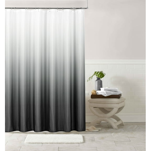 Dainty Home Printed Fabric 3D Textured Gradient Colors Ombre Designed Fabric Shower Curtain 70" x 72" in Ombre Black
