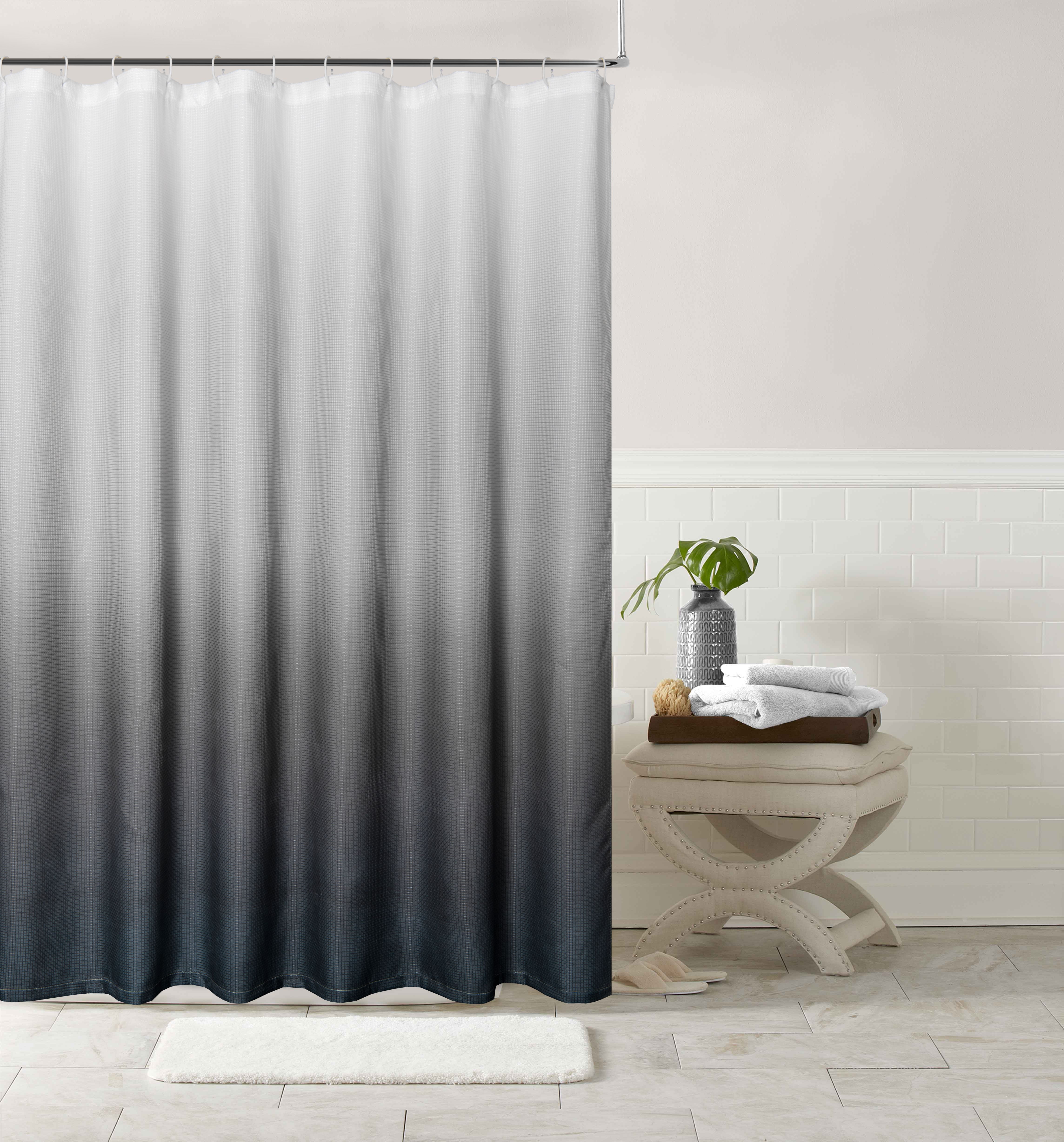 Dainty Home Printed Ombre Waffle Texture Shower Curtain, 70''W x 72''L in Black