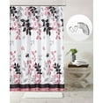 thumbnail image 1 of Dainty Home Printed Waffle 3D Textured Waffle Weave Textured Leaves Designed Fabric Shower Curtain with 12 Roller Ball Hooks included 70" x 72" in Black/Pink, 1 of 7