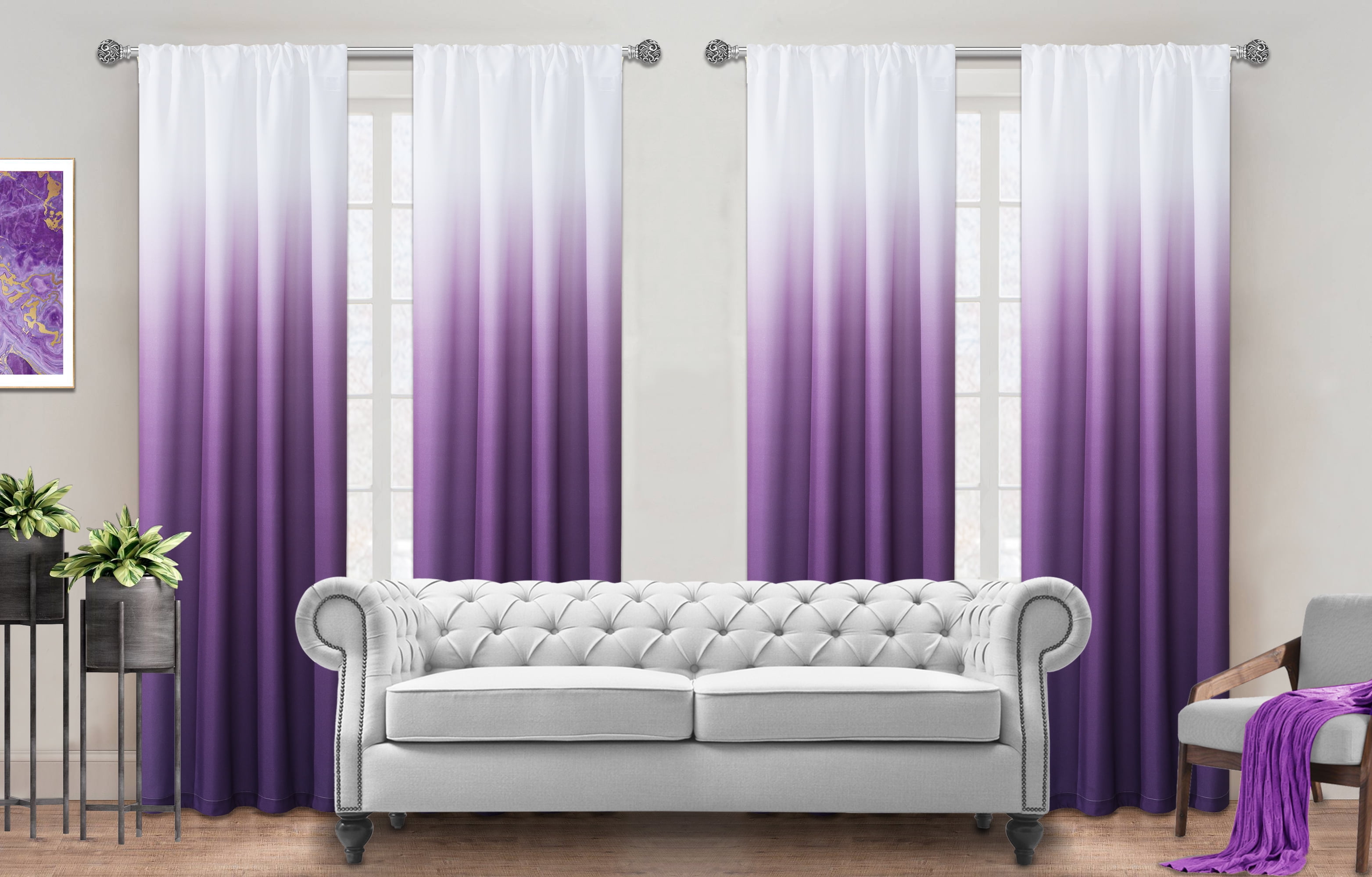Dainty Home Purple Ombre Rod Pocket Room Darkening Kitchen Curtains, 54” x 84” (4 Panels)