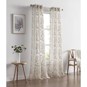 Dainty Home Rita 3D Floral Chenille Embroidered Solid Sheer Linen Look 76 x 96 Window Curtain Panel Pair in Linen