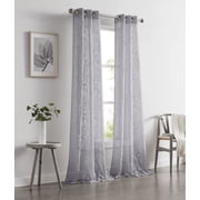 Dainty Home Rita 3D Floral Chenille Embroidered Solid Sheer Linen Look 76 x 96 Window Curtain Panel Pair in Silver