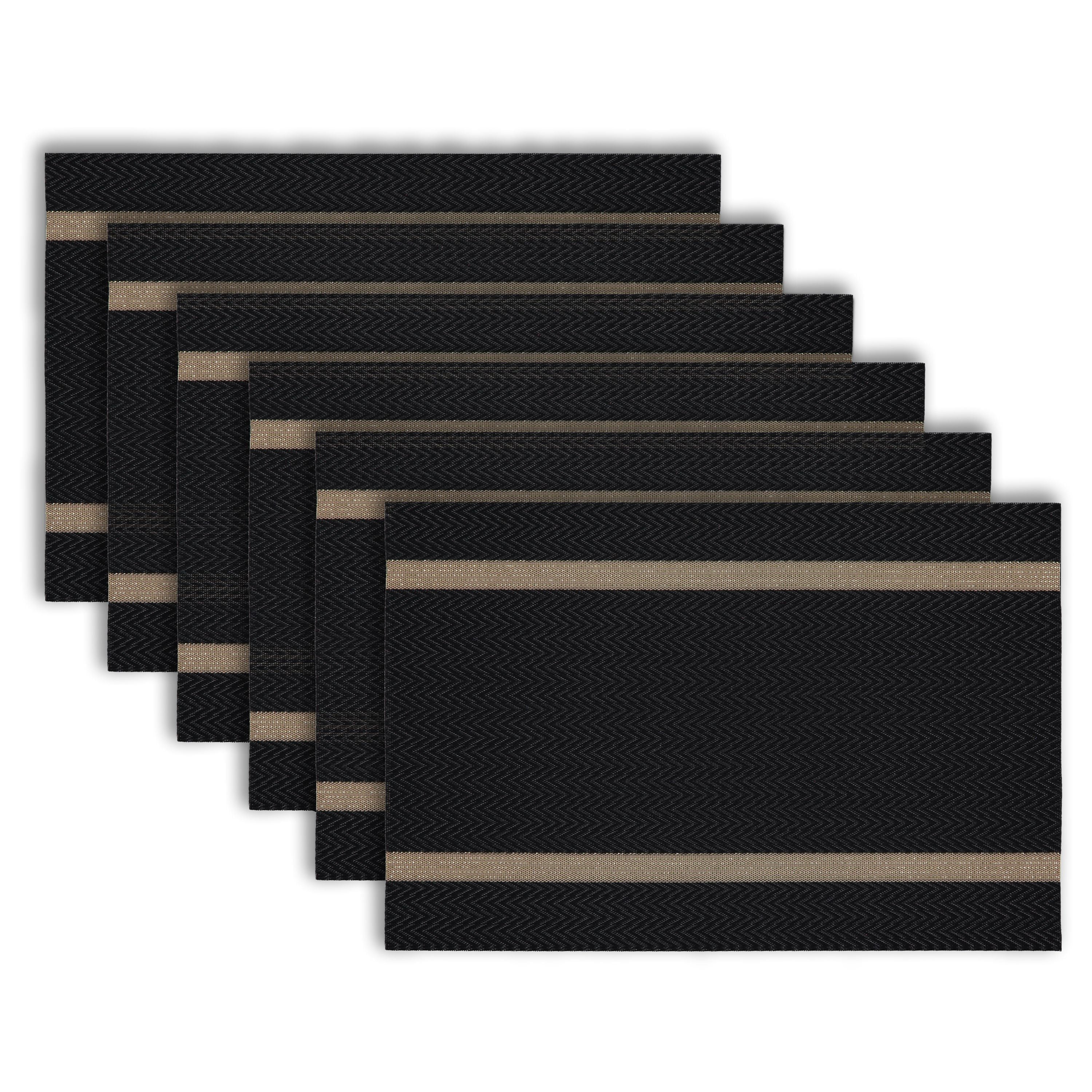 Black and Gold Chevron Vinyl Reversible Rectangular Placemats, Set of 6