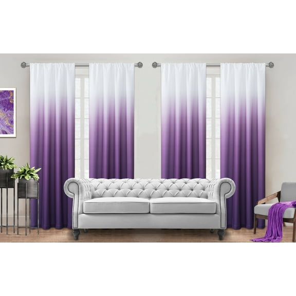 Dainty Home Purple Ombre Rod Pocket Room Darkening Kitchen Curtains, 54” x 84” (4 Panels)